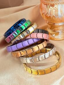 Colors Stainless Steel Square Link Bracelet, 18K Gold Plated Waterproof Stackable Chain Wrist Jewelry For Ladies - Multicolor - View 2