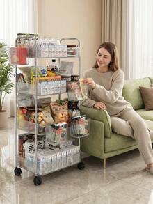 1pc Multi-Layer (2/3/4 Layers) Transparent Multi-Function Trolley, With Swivel Wheels, Convenient And Flexible, Acrylic Material, Suitable For Kitchen, Bathroom, Living Room And Bedroom, Ideal For Storing Cosmetics, Books And Household Items - Multicolor - View 6