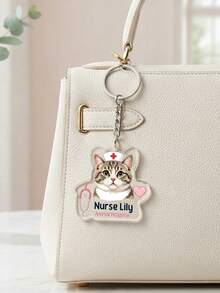 1pc Customized Photo Pet Profession Keychain, Personalized Dog Cat Portrait Acrylic Key Ring, Custom Text Pet Profession Title Keychain, Veterinarian Firefighter Coffee Shop Pet Customized Photo Keychain, Pet Memorial Angel Key Ring, Backpack Charm, Pet Owner Gift, Dog Cat Lover Gift - Multicolor - View 4
