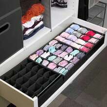 6/7/8/24 Non-Woven Fabric Drawer Storage Compartments, Foldable Wardrobe Storage Baskets And Fabric Storage Boxes Are Used For Storing Clothes, Socks, Underwear, Bras, Ties And Accessories - Black - View 3