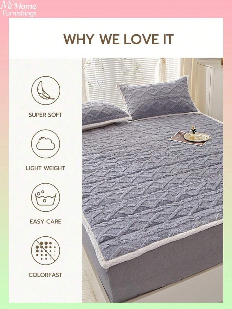 1pc Single Bed Mattress Pad, Taffeta Fabric Mattress Protector, 1pc For Boys And Girls Dorm Bed, Bedroom Bed, Plaid Pattern, Machine Washable - Grey - View 6