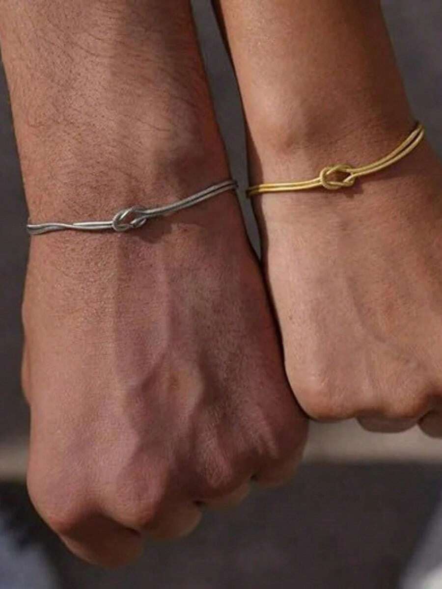 Women's Stainless Steel Silver & Gold Stackable Bracelets, Non-Fading | Stackable Bracelets, Couple Matching, Friendship Jewelry Gift - CY01 - View 1
