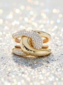 1pc Luxury Double-Circle Interlocked Full Zirconia Stone Ring, Minimalist Elegant Gold/Silver Color Versatile Band Ring, Niche Luxury High-End Daily Wear Accessory, Quality Jewelry For Women - Gold - View 17