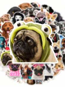50pcs Funny Dog Expression PVC Stickers, Cartoon Decorative Decals For Scrapbooking, Laptop, Luggage, Guitar, Water Bottle, Phone Case DIY - Multicolor - View 5