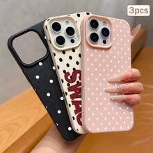 3pcs Black & White Polka Dot Pattern, Large Hole Leather Solid Color Anti-Drop Phone Protective Case, TPU Material, Suitable As Holiday Gift, Compatible With Apple XS/XS Max/XR/11/12/13/14/15/16 Pro/Pro Max/14/15/16 Plus/17, Unisex - Multicolor - View 5
