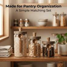 3 Pcs Multi-Size High Borosilicate Glass Spice Jars Set, Airtight Seasoning Containers With Wooden Lids & Unique Side Spoon Holder, Moisture-Proof Storage Canisters For Sugar, Coffee & Salt - Clear - View 10