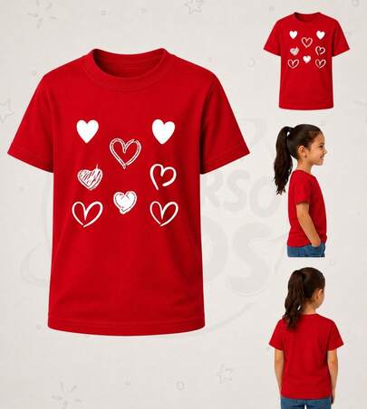 Camiseta Infantil Feminina Basica Coraçoes Fofo