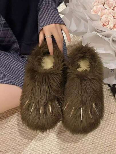 2026 New Animal Plush Monster Metal Claw Home Comfortable Fuzzy Slippers