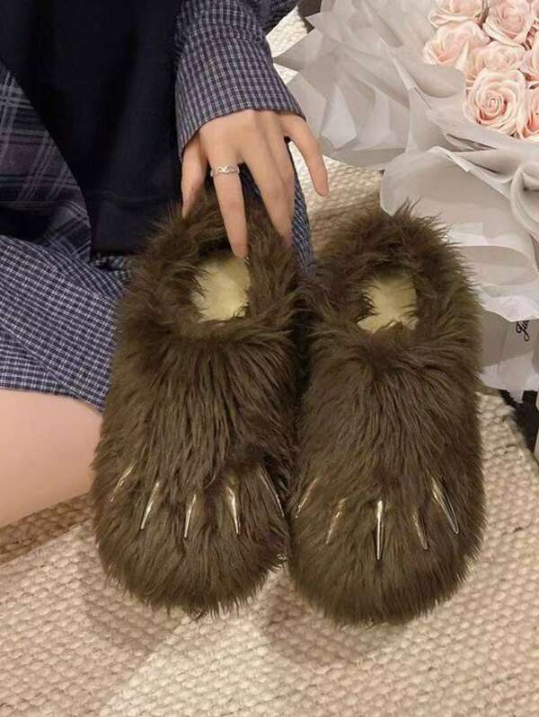 2026 New Animal Plush Monster Metal Claw Home Comfortable Fuzzy Slippers
