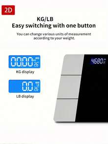 Timbangan Elektronik Datar 2D, Timbangan Elektronik Layar LED, Timbangan Elektronik Rumah Tangga, Bertenaga Baterai AAA (Tidak Termasuk), Cocok Sebagai Hadiah Liburan. Berat Maksimum 400 lbs/180 kg, Deteksi Suhu, Menggunakan Baterai AAA (Tidak Termasuk) - MultiWarna - View 6