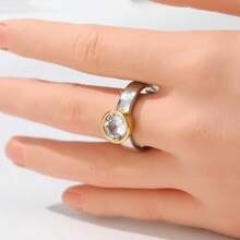 Women's Dual-Color Round Ring, Suitable For Daily Commute, Outdoor Shopping, Party Wear Accessory - Silver - View 1