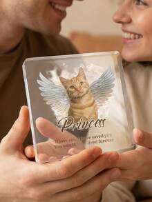 Custom Pet Memorial Acrylic Plaque, Personalized Dog And Cat Name And Date Commemorative Block, 1cm Thick Transparent Acrylic Photo Frame, Angelic Desktop Office Home Decor, Pet Owner Bereavement Mourning Gift Idea - Multicolor 2 - View 4