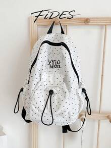 1PC Fashion Minimalist Polka Dot Drawstring Backpack, Letter Embroidery Accents, Soft Fabric Lightweight Shoulder-Friendly, Dual Side Drawstring Pocket Design, Ample Layered Storage Space, Korean Style Girly Vibe Classic Backpack, Versatile Practical Women's Bag For School, Travel, Commute - Multicolor - View 4