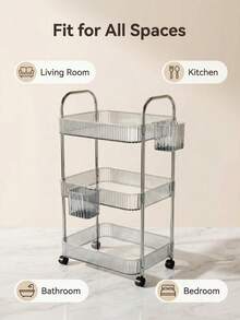 1pc Multi-Layer (2/3/4 Layers) Transparent Multi-Function Trolley, With Swivel Wheels, Convenient And Flexible, Acrylic Material, Suitable For Kitchen, Bathroom, Living Room And Bedroom, Ideal For Storing Cosmetics, Books And Household Items - Multicolor - View 3