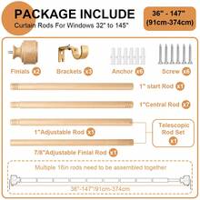 1 Set 36 - 133 Inch Adjustable Wooden Texture Curtain Rod With Cylindrical Finials, Sturdy And Durable Telescopic Curtain Rod, Suitable For Living Room And Bedroom Complete Curtain Set - Wood Grain - View 12