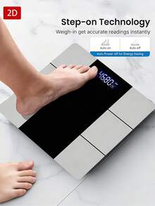 Timbangan Elektronik Datar 2D, Timbangan Elektronik Layar LED, Timbangan Elektronik Rumah Tangga, Bertenaga Baterai AAA (Tidak Termasuk), Cocok Sebagai Hadiah Liburan. Berat Maksimum 400 lbs/180 kg, Deteksi Suhu, Menggunakan Baterai AAA (Tidak Termasuk) - MultiWarna - View 4