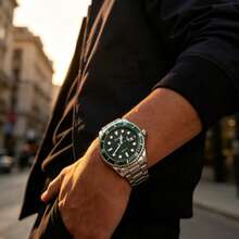 1pc Green Submariner Style Hollow Mechanical Watch For Men, Stainless Steel Luminous Date Waterproof Casual Watch, Suitable For Daily Decoration - Black - View 9
