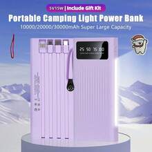 LADAPU 10000/20000/30000mAh超大容量5V2A便携式快充移动电源，高颜值商务简约风格充电器，内置4根电缆，4种模式超亮露营灯，旅行必备，适用于iPhone 6 7 8 X XR 11 12 13 14 15 16 Pro Max适用于iPad、Android手机，送给家人、朋友、孩子、生日、圣诞节、冬季、的礼物适合户外玩耍、购物、旅行、便携式电源超级快速充电，LED电量显示，适用于带有USB和Type-C端口的Android和iPhone设备的便携式充电器，安全稳定的聚合物锂电池。超级快速充电，LED 电量显示，适用于 Android 和 iPhone 设备的便携式充电器，带有 USB 和 Type-C 端口，安全稳定的聚合物锂电池适合户外玩耍、购物、旅行，适用于 Apple iPhone、iPad、Android 手机的便携式电源，适合家人、朋友、生日、圣诞节、冬季的礼物 - 紫色 - 查看 1