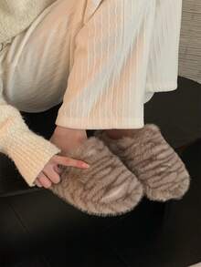 XIXITIAO Cute Animal Print Plush Slippers, Warm Soft Sole Indoor Home Slippers, Suitable For Autumn And Winter - Light Gray Cat Pattern - View 7