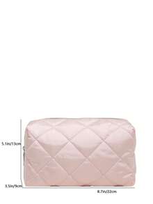 Fashionable Multi-Purpose Quilted Embroidered Grid Padded Makeup Bag, Student Pencil Case, Diamond Quilted Pattern, Solid Color Design, Casual Handbag, Warm Down-Filled Small Bag - Pink - View 9