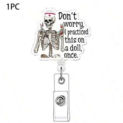 1pc Halloween Autism Skeleton Heart Retractable Badge Reel Lanyard ID Holder