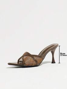 Women's Brown Cross Lace Pointed Toe Kitten Heel Mule Sandals, Versatile Commuter Casual Wear For Spring And Summer - Brown - View 4