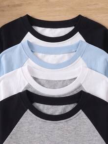 4pcs Kids Boys Colorblock Baseball Tees Skin-Friendly Raglan Shirts Comfortable Fall Winter Daily Wear - Multicolor - View 3