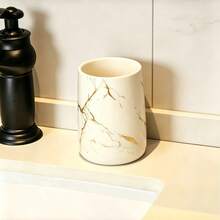1pc White Toothbrush Cup - Toothbrush Not Included, Nordic Style Marble Pattern Ceramic Mouthwash Cup. - A - View 3