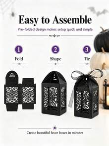 1/12 piezas Cajas de regalo de dulces de Halloween con cinta, estilo telaraña negra | Cajas de regalo de dulces de papel huecas de 2 pulgadas, adecuadas para recuerdos de boda gótica, recuerdos de fiesta, despedida de soltera y cumpleaños - Multicolor - Ver 6