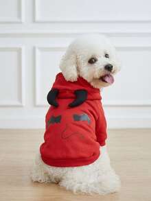 LUCKIE LABO 1 buah Baju Sweatshirt Hewan Peliharaan Motif Tanduk Setan & Ekor Kelelawar Halloween yang Lucu, Anti Kutu, Mengurangi Kerontokan Bulu, Terisolasi & Bernapas, Cocok untuk Anjing dan Kucing Kecil & Besar, Dalam & Luar Ruangan - Merah - View 5
