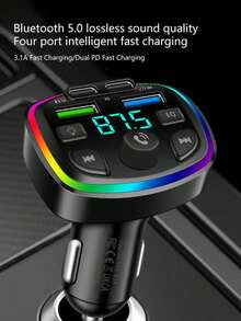 MP3 Player FM Radio Bluetooth 5.0 Audio Transmitter Car Charger, Supports QC3.0 Dual Port Fast Charging, Smart Memory Of Last Playback Progress, CD-Quality Sound, Dual-Mode Anti-Interference Chip, Cigarette Lighter Plug-In Design Compatible With 99% Of Car Models, LED Voltage Display Screen (Please Carefully Check Details Before Purchase) - Multicolor - View 3