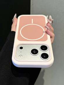 Luxury Colorblock Liquid Silicone Magnetic Wireless Charging Phone Case, Compatible With IPhone 18ProMax 18Pro 17ProMax 17Pro 17 16 15 14 13 Pro Max, Lens Protection Shockproof Back Cover - Baby Pink - View 4