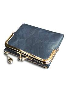 Women's RFID Blocking Kiss Lock Short Wallet Large Capacity | Multi Card Slots, Zipper Coin Pocket, Vintage Clutch Ladies Purse - Multicolor - View 12