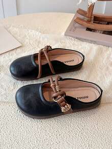 Sepatu Selop Mary Jane Anak-Anak dengan Tali Pita Ganda Bergaya Retro - Hitam - View 2