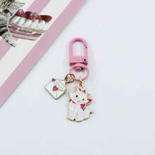 1/3/5pcs Cute Disney Marie Cat Enamel Bag Charm, Pink Bow Cat Keychain With Heart-Shaped Lollipop Pendant, Suitable For Girls - G - View 9