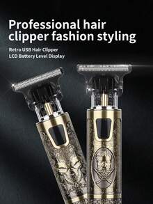 HIENA Men's Electric Cordless Hair Clipper, Sideburns Trimmer, Carving Clipper, LED Display Screen, USB Charging, Lithium Battery, With 4 Limit Combs And Cleaning Brushes, Personal Gift, Good Gift - View 1