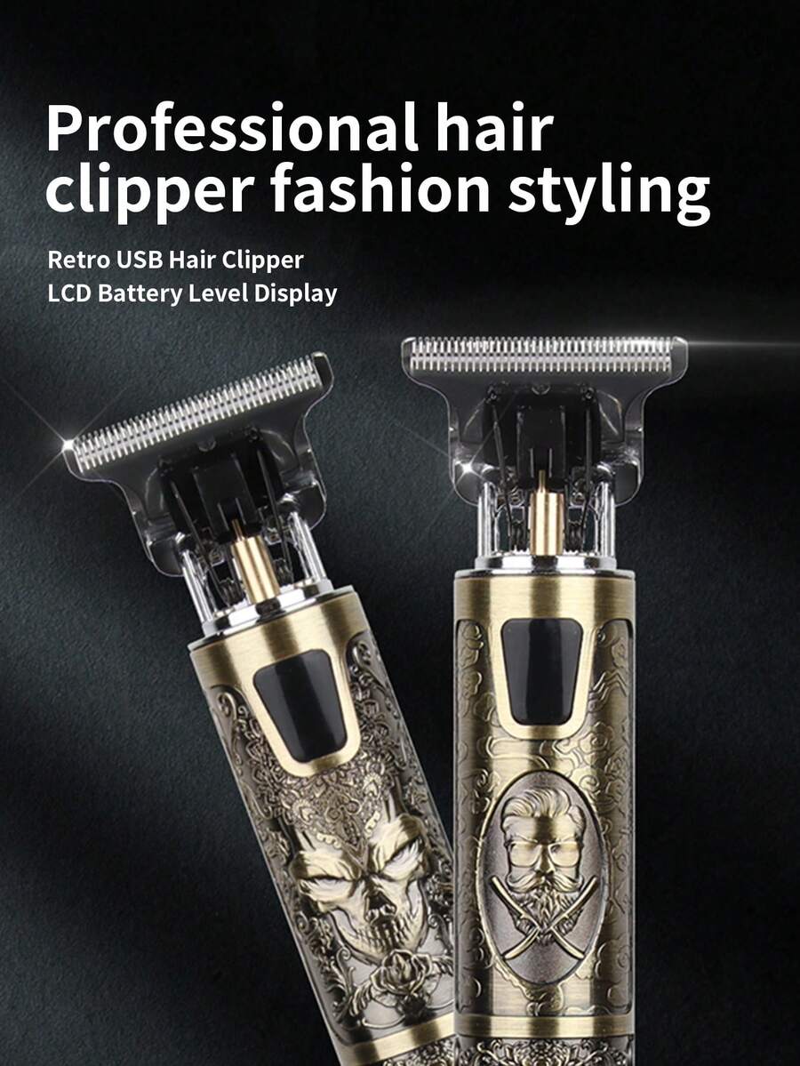 HIENA Men's Electric Cordless Hair Clipper, Sideburns Trimmer, Carving Clipper, LED Display Screen, USB Charging, Lithium Battery, With 4 Limit Combs And Cleaning Brushes, Personal Gift, Good Gift - View 1