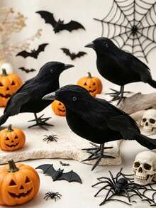 1pc Scary Black Crow, Realistic Crow Prop, Lifelike Crow, Simulated Animal Black Feather Crow, Halloween Ghost Festival Decoration Prop, Suitable For Christmas, Day Of The Dead, Halloween Decoration, Autumn Home Decor, Collectible Statue, Halloween Party, Haunted House, Cemetery And Gothic Decor - A - View 5