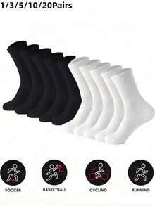 1/3/5/10/20 Pairs Women's Black & White Tight Sports Socks, Running Socks, Suitable For Cycling, Thick & Comfortable Daily Wear Socks - Multicolor - View 6