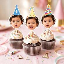 Personalized Face Cupcake Toppers, Customized Photo Hollow Cake Picks, Adult Family Pet Lover Birthday Party Decor, Fun Milestone Celebration Cupcake Decorations, Unique Party Favors, Custom Cake Decor Supplies - H-photo Cupcake Labels - View 5