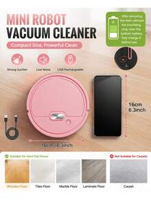Rechargeable Vacuum Cleaner , Mini Automatic USB Charging Smart Sweeping Robot For Wooden Flooring , Hard Floors And Daily Cleaning Suitable For Pet Hair Household Dusting Cleaner - A - View 3