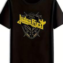 Men's Black Rock Band Graphic T-Shirt Judas Priest Logo Design Summer Polyester Crew Neck Short Sleeve T-Shirt For Fans - 款式 - 查看 1