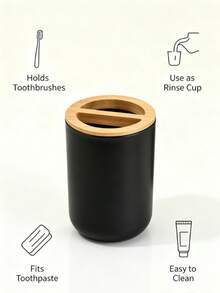This Innovatively Designed Black Toothbrush Cup With Lid Is Made Of Durable Plastic, Perfect For Storing Oral Care Products. It Can Also Be Used As A Household Item, Toothbrush Holder, Home Decor, Storage Box, And Bathroom Personal Care Accessory. - Multicolor - View 6
