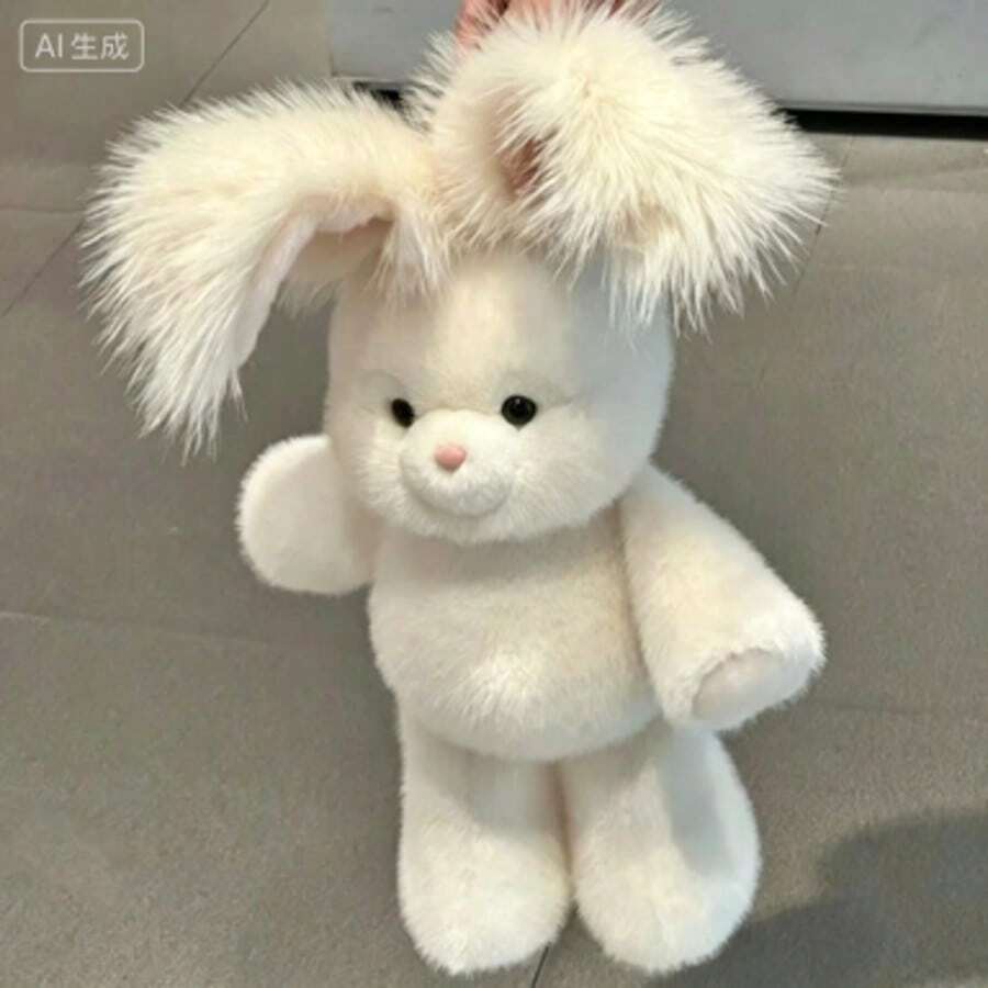 Fluffy White Rabbit Plush Doll, Cute Stuffed Rabbit, Holiday Party Decoration And Gift