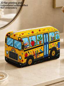 校園風「BUS」圖案鉛筆盒/文具收納袋－多功能大容量設計，可用於存放辦公用品、創意多用途鉛筆盒或便攜旅行化妝包，適合學生與成人日常使用，滿足文具收納、日常整理、過夜旅行、度假及健身房收納需求，返校必備宿舍用品（2D圖案，非刺繡） - 多色 - 查看 3