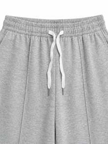 Men's Grey Loose Wide Leg Sweatpants, Casual Lounge Pants, Front Seam Design, Drawstring Waist, Side Pockets Sports Fall - Light Grey - View 5