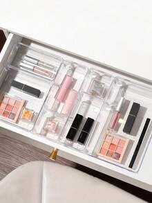 25/18/12/1pc Transparent Plastic Drawer Organizer Set, Includes 4 Sizes Of Transparent Drawer Organizers And Storage Boxes, Suitable For Cosmetics/Jewelry Vanity, Kitchen Utensils Or Desk, Bathroom, Kitchen Storage Shelves, Outdoor Storage Racks, Back To School Supplies - Clear - View 6