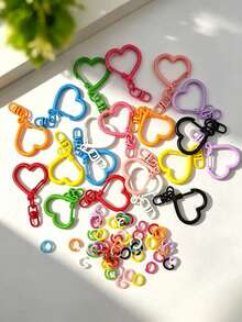 120/240/480pcs/Pack Random Color Macaron Colorful Heart-Shaped Spring Lobster Clasp, Zinc Alloy Spring Hook Colorful Open Ring, Bag Pendant, Keychain Ring - Heart Keychain Set - View 2