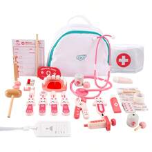 1 Set Wooden Children Doctor Toy Set, Realistic Stethoscope Dentist Tool Kit, Role Play Housekeeping Toy For Girls - Multicolor - View 1