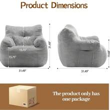 Bean Bag Chair , Small Comfy Beanbag Lounge Floor Sofa Reading Chair With Armrests, Mini Cloud Sofa For Living Room, Bedroom And Game Rooms, Plush Chair With Memory Foam,Grey - Grey - View 2